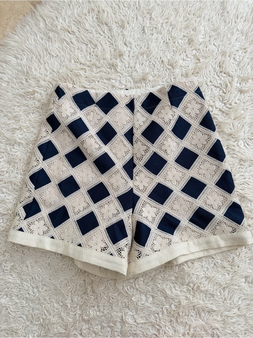 Current Air Navy and Cream Crochet Overlay Shorts